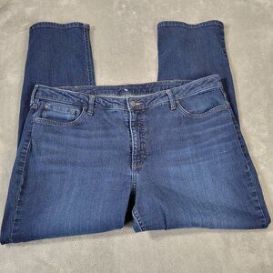 Lee Women’s Plus Size 22 Straight Leg Dark Blue Wash Jeans Elastic Waist SL61E